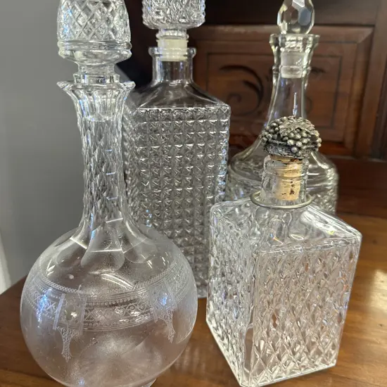 Vintage Cut Glass & Crystal Decanters x4