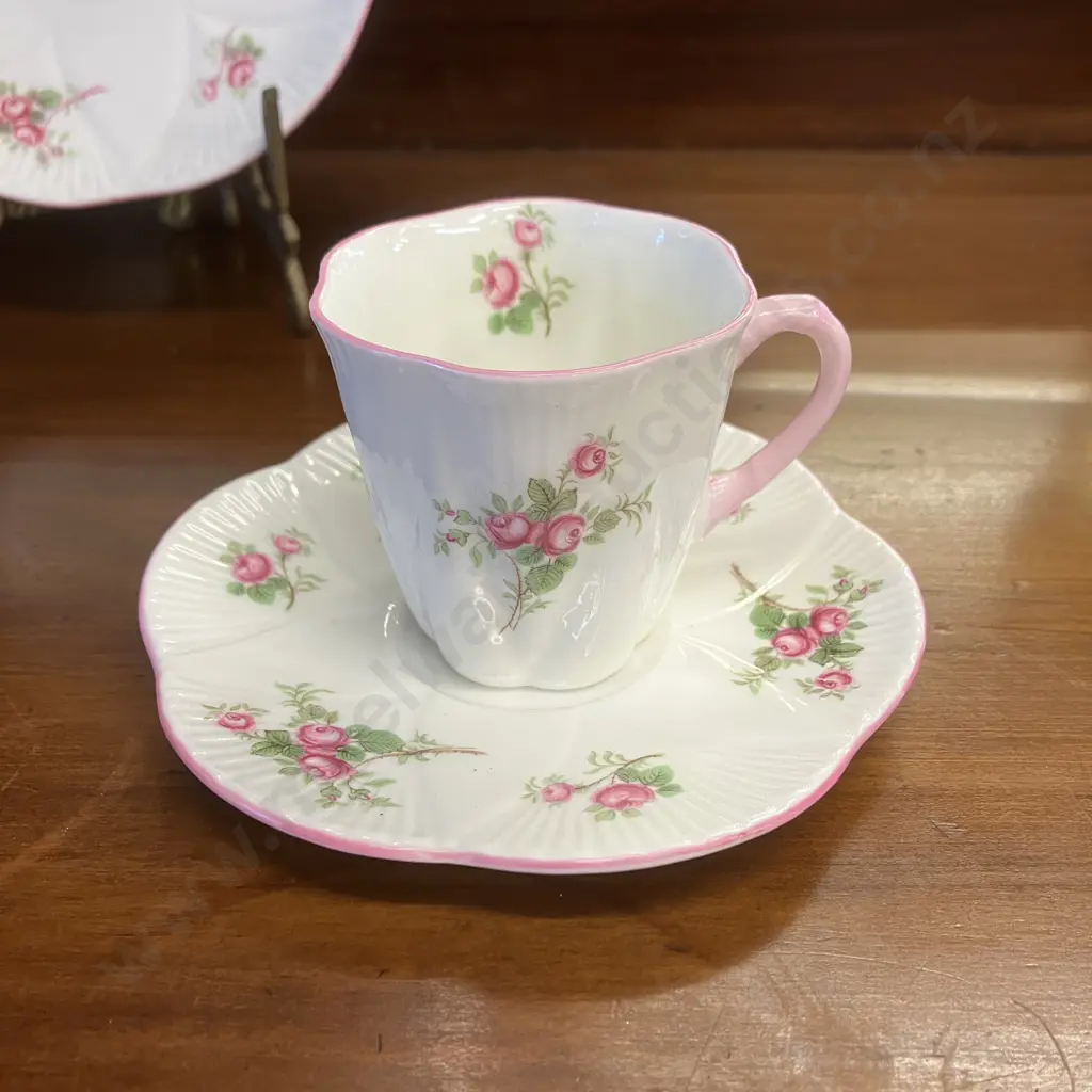Shelley Bridal Rose Pair of Demitasse Cups & Saucers, Trinket Dish & Plate Image 1++