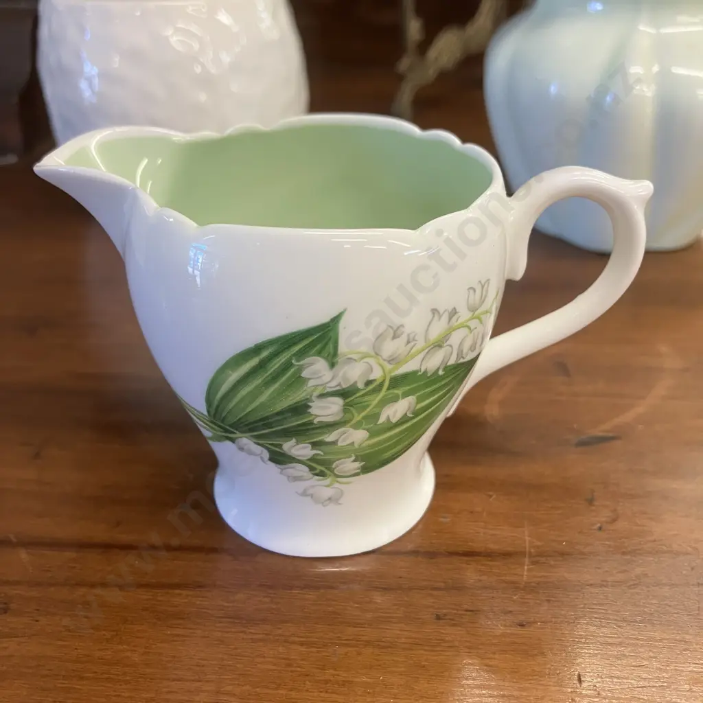 Shelley Lily Of The Valley Creamer 13736, Dainty Celadon Green Creamer 13567/8.3, Harmony Dripware Preserve Pot (No Lid) Image 1++