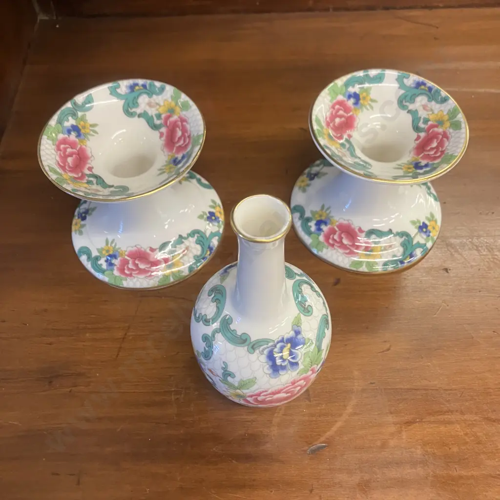 Royal Doulton Booths Floradora Pair of Candlesticks & Bud Vase Image 1++
