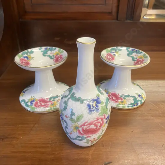 Royal Doulton Booths Floradora Pair of Candlesticks & Bud Vase