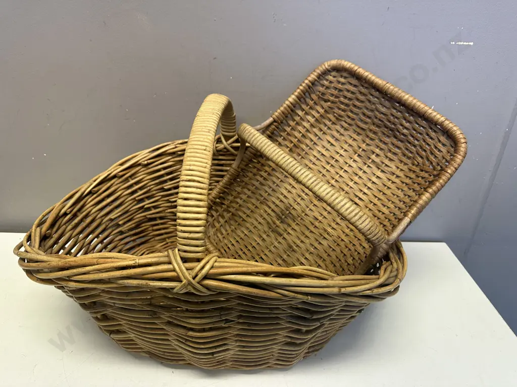 Vintage Cane Handles Baskets x 2 Image 1++