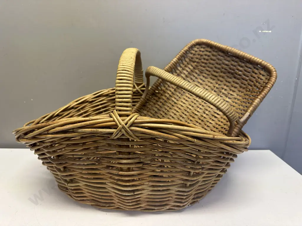 Vintage Cane Handles Baskets x 2 Image 1++
