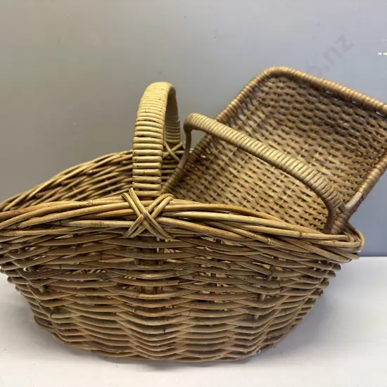 Vintage Cane Handles Baskets x 2