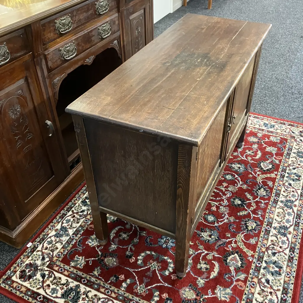 Antique Oak 2 Door Sideboard. H77 W109 D46cm Image 1++