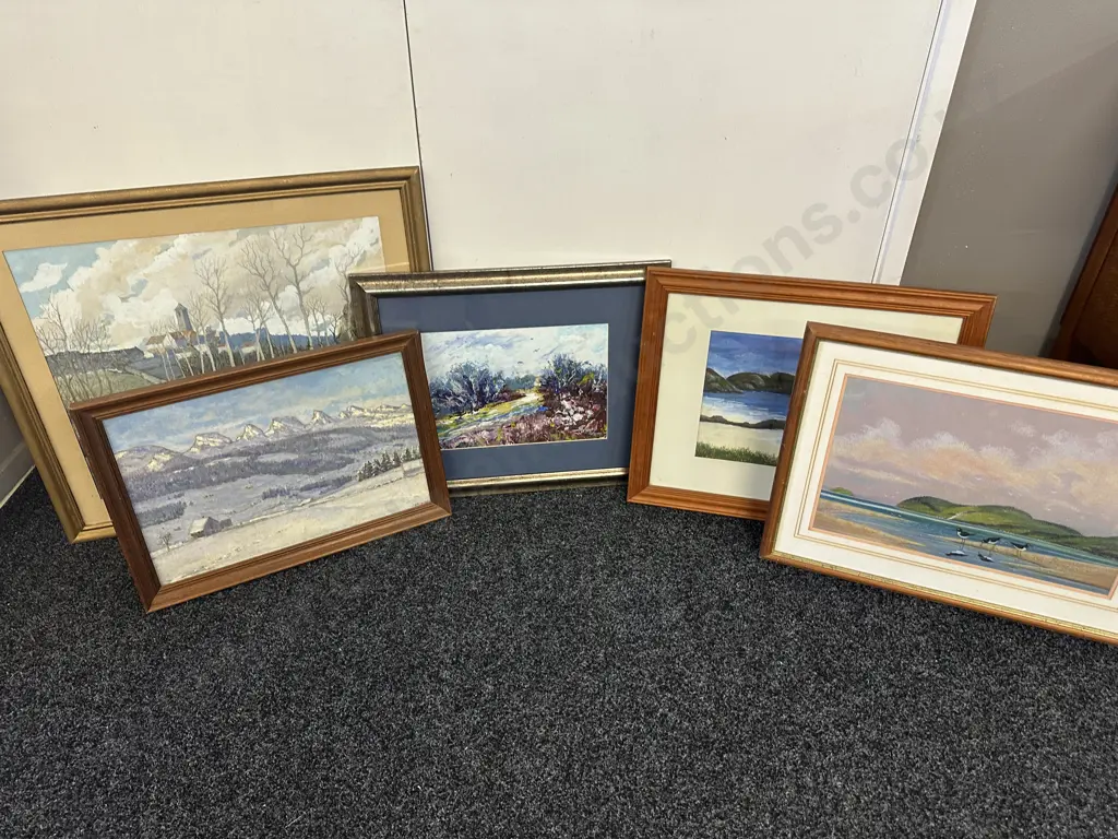 Selection of Framed Artwork x 5 - Beach Scene, Country Scene Etc Image 1++