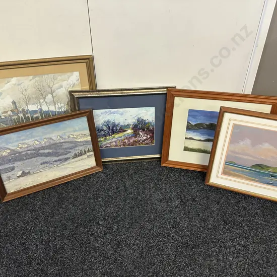 Selection of Framed Artwork x 5 - Beach Scene, Country Scene Etc