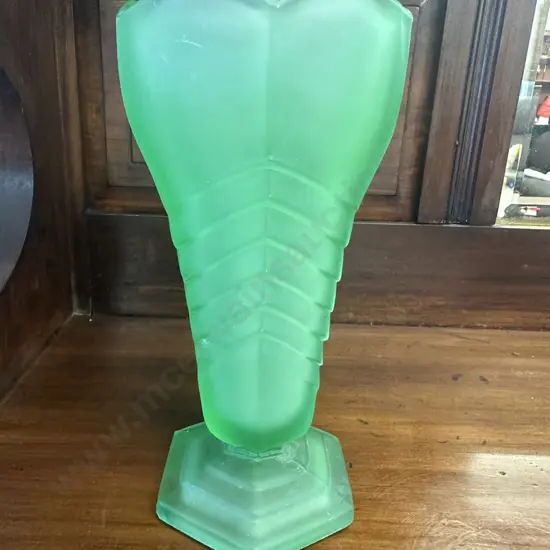 Art Deco Frosted Green Glass Vase H20.5cm.
