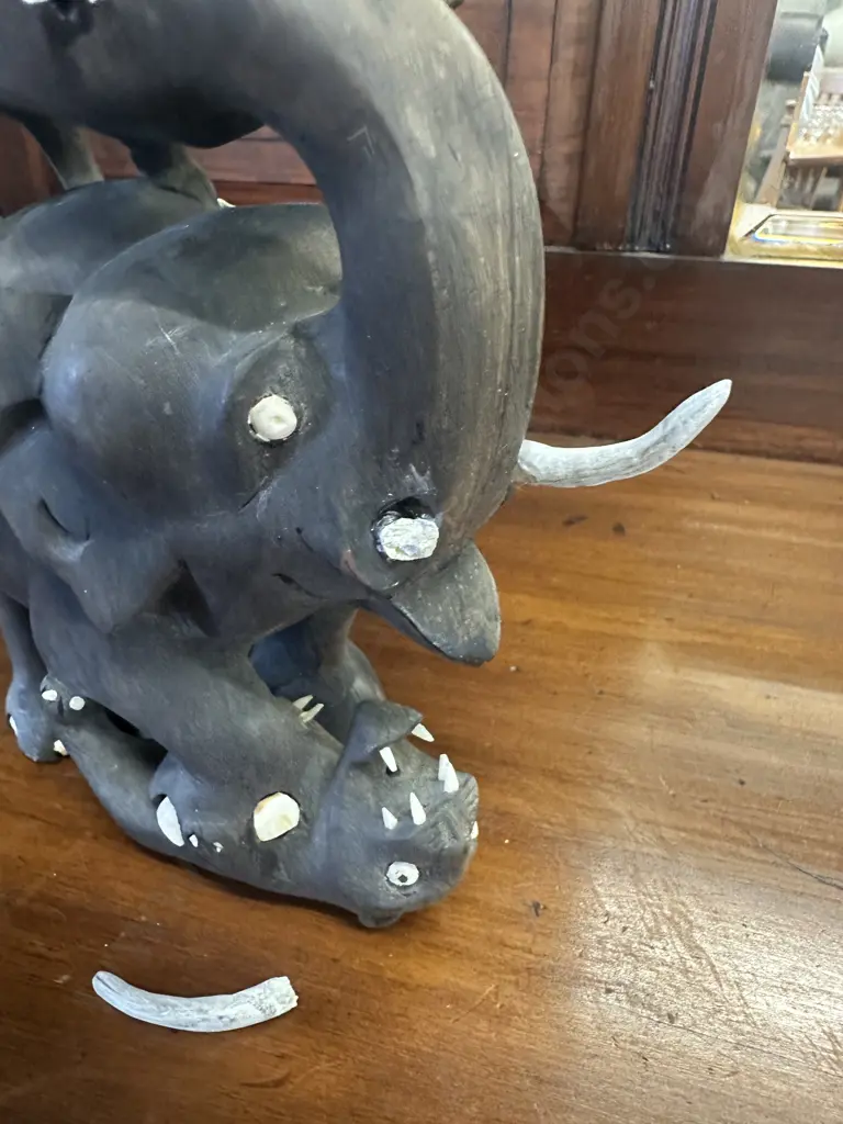 Sculpture Of An Elephant & Tiger On Back & Underneath (As Found) H17.5cm Image 1++