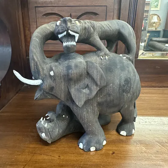 Sculpture Of An Elephant & Tiger On Back & Underneath (As Found) H17.5cm