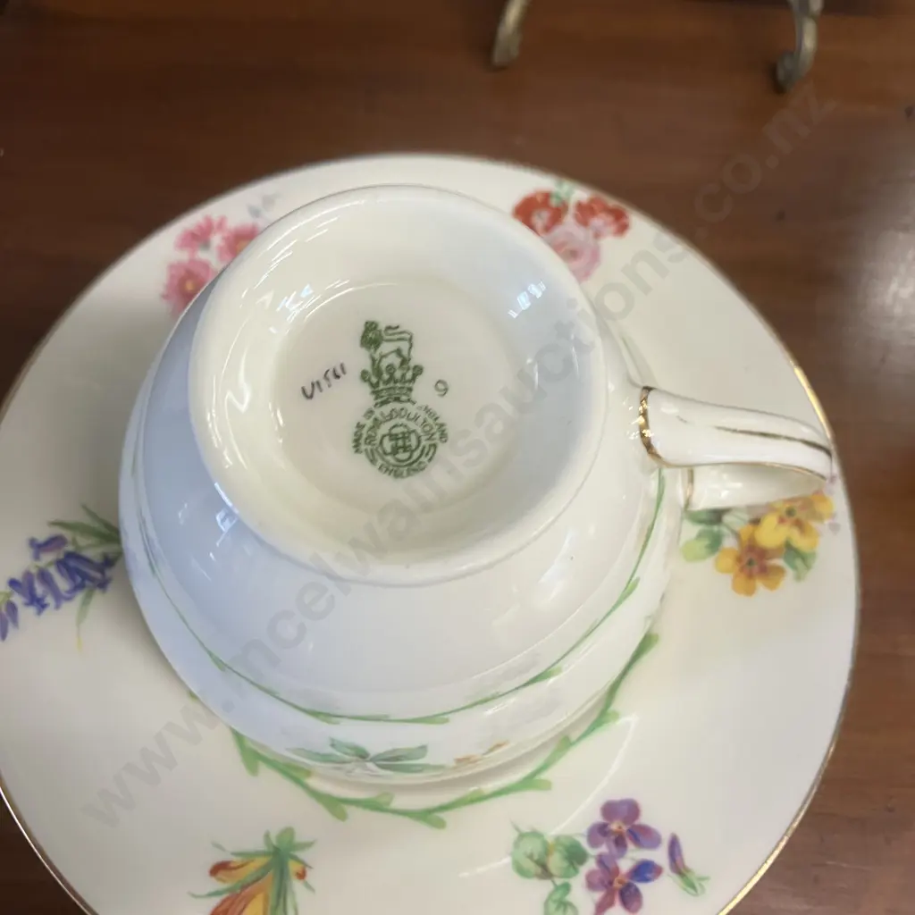 Royal Doulton V1566 Art Deco "Posies" Bone China Creamer, Cup & Saucer With Plate Image 1++