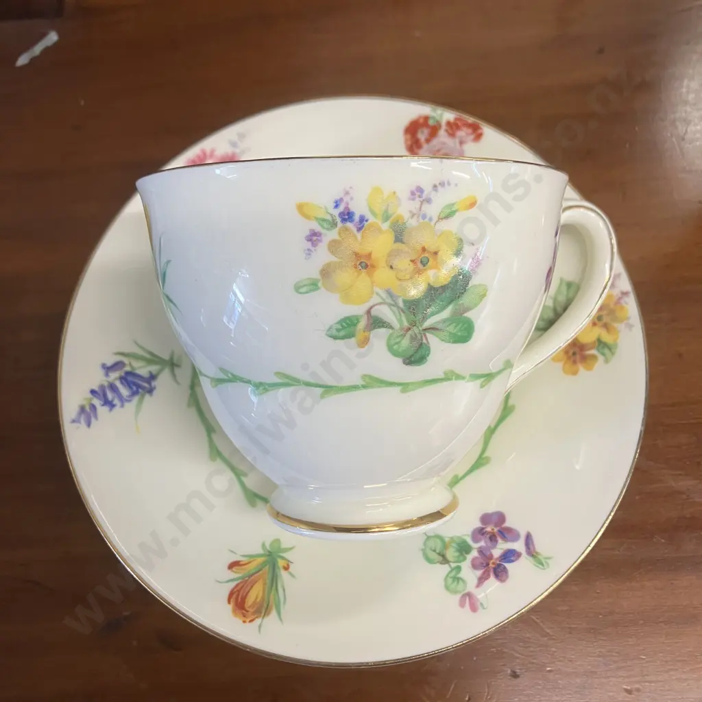 Royal Doulton V1566 Art Deco "Posies" Bone China Creamer, Cup & Saucer With Plate Image 1++