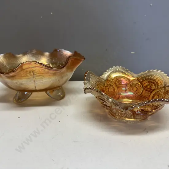 Fenton Marigold Carnival Glass Bowl 9 x 20cm, Ruffled Rim, Spatula Foot, Rare Marigold Carnival Glass Bowl 6.5 x 16cm