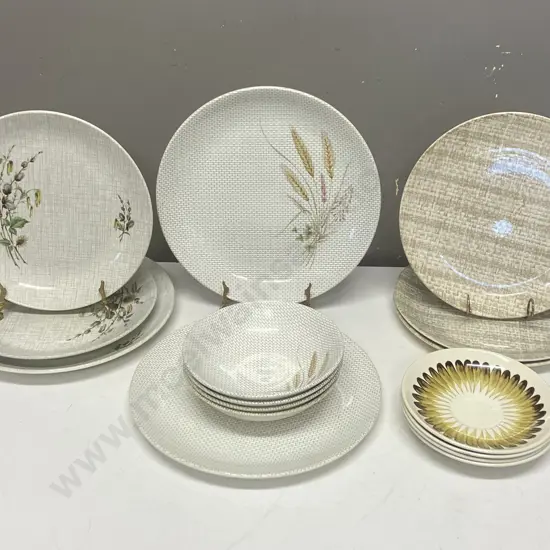Crown Lynn Seagrass Plates, Forest Glade Plates, Roydon Harvest Bowls & Plates, Sunburst Saucers