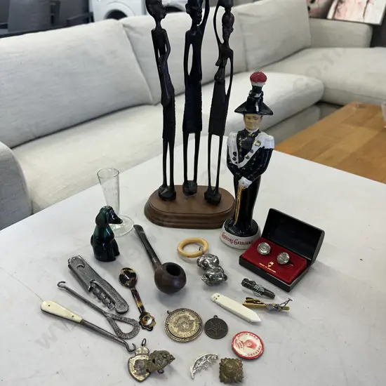 Selection Of Vintage Items Including Pipe, Cufflinks Etc