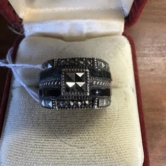 925 Ring With Black Inlaid & Clear Stones