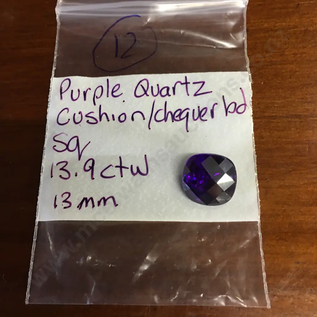 Purple Square Quartz Cushion/Chequer Board Gemstone 13.9 Ct 13mm Image 1++