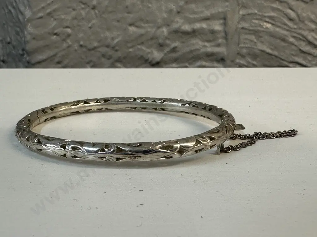 Vintage Silver Filigree Bangle Stamped 925 Image 1++