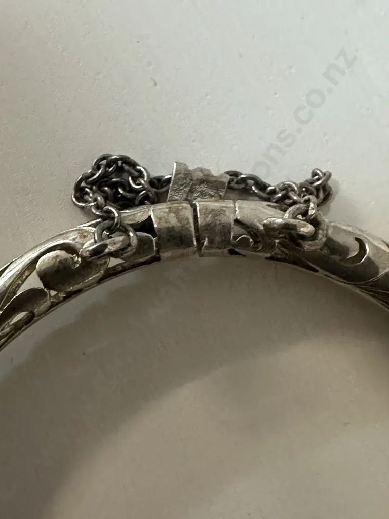 Vintage Silver Filigree Bangle Stamped 925 Image 1++