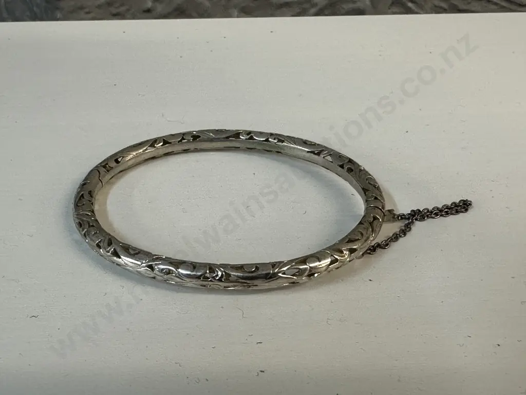 Vintage Silver Filigree Bangle Stamped 925 Image 1++