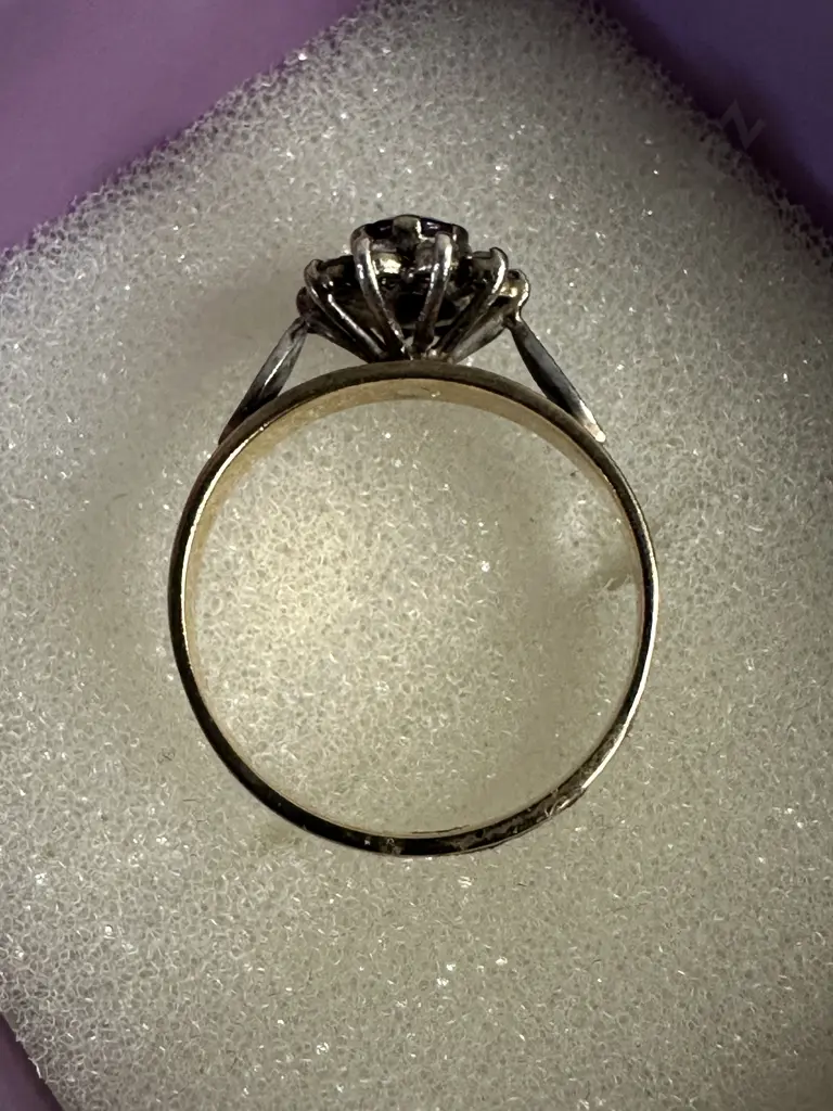 Gold Ring With Garnett & Diamonds Not Stamped But Tested Image 1++