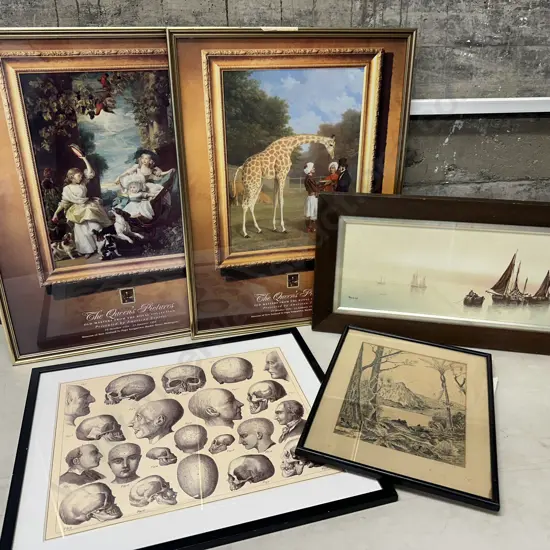 Selection of Framed Artwork - Boat Scene, Pictures From The Royal Collection Etc