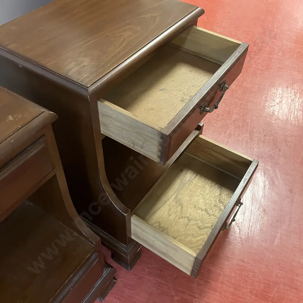 Pair of Mahogany Bedsides - 2 Drawer With Shelf. H66 W46 D41cm Image 1++