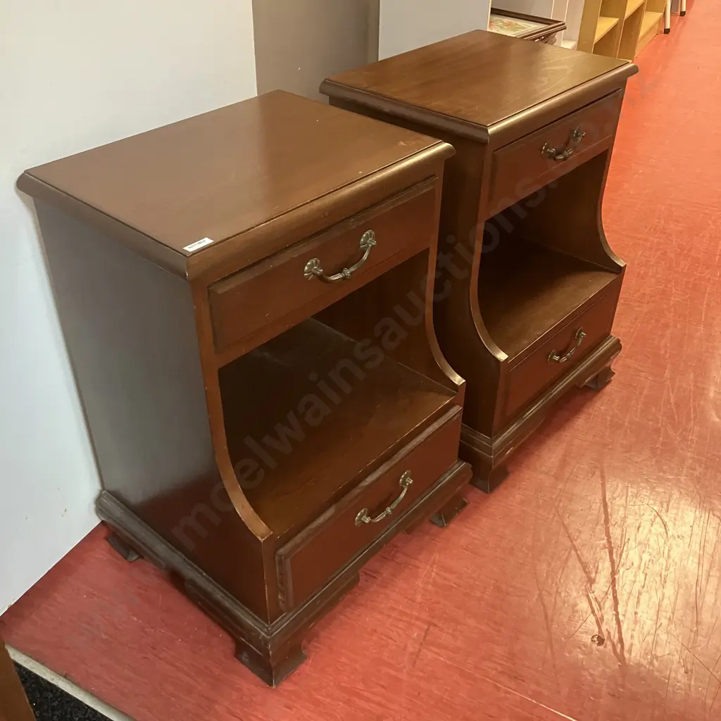 Pair of Mahogany Bedsides - 2 Drawer With Shelf. H66 W46 D41cm Image 1++