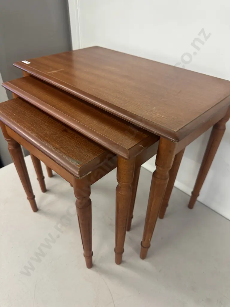 Mahogany Nest Of Three Tables, Fine Legs. H45 W54 D33cm Image 1++