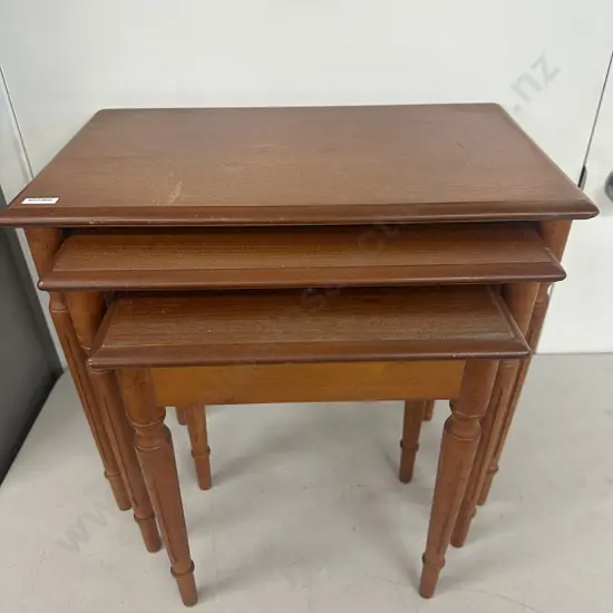 Mahogany Nest Of Three Tables, Fine Legs. H45 W54 D33cm