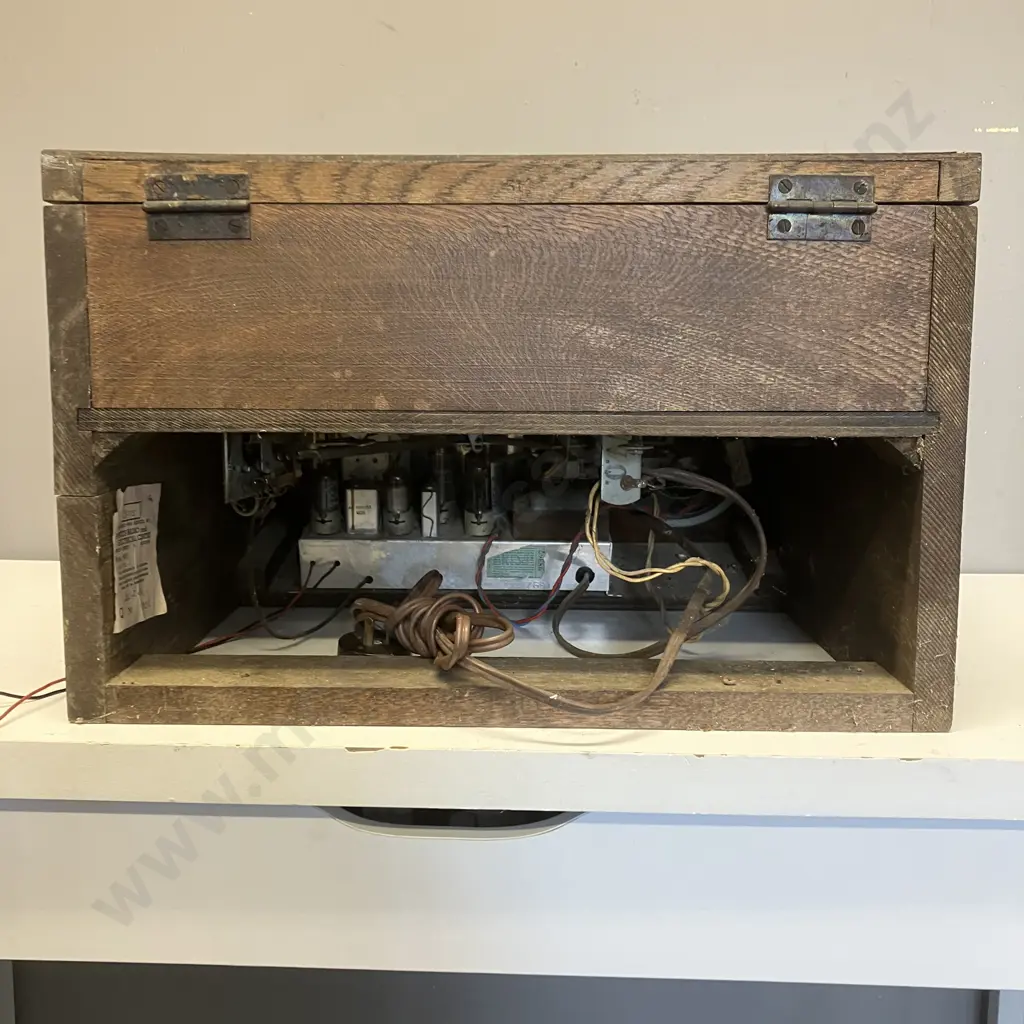 Philco Mantel Radiogram With Collaro RC54 3 Speed Record Changer, Model 1242, Solid Oak, NZ 1956 Image 1++