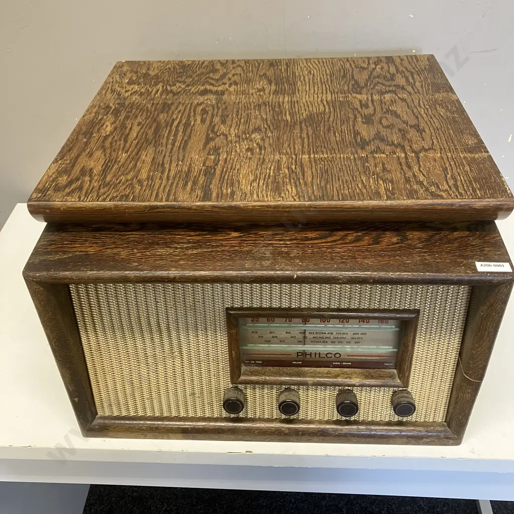 Philco Mantel Radiogram With Collaro RC54 3 Speed Record Changer, Model 1242, Solid Oak, NZ 1956 Image 1++