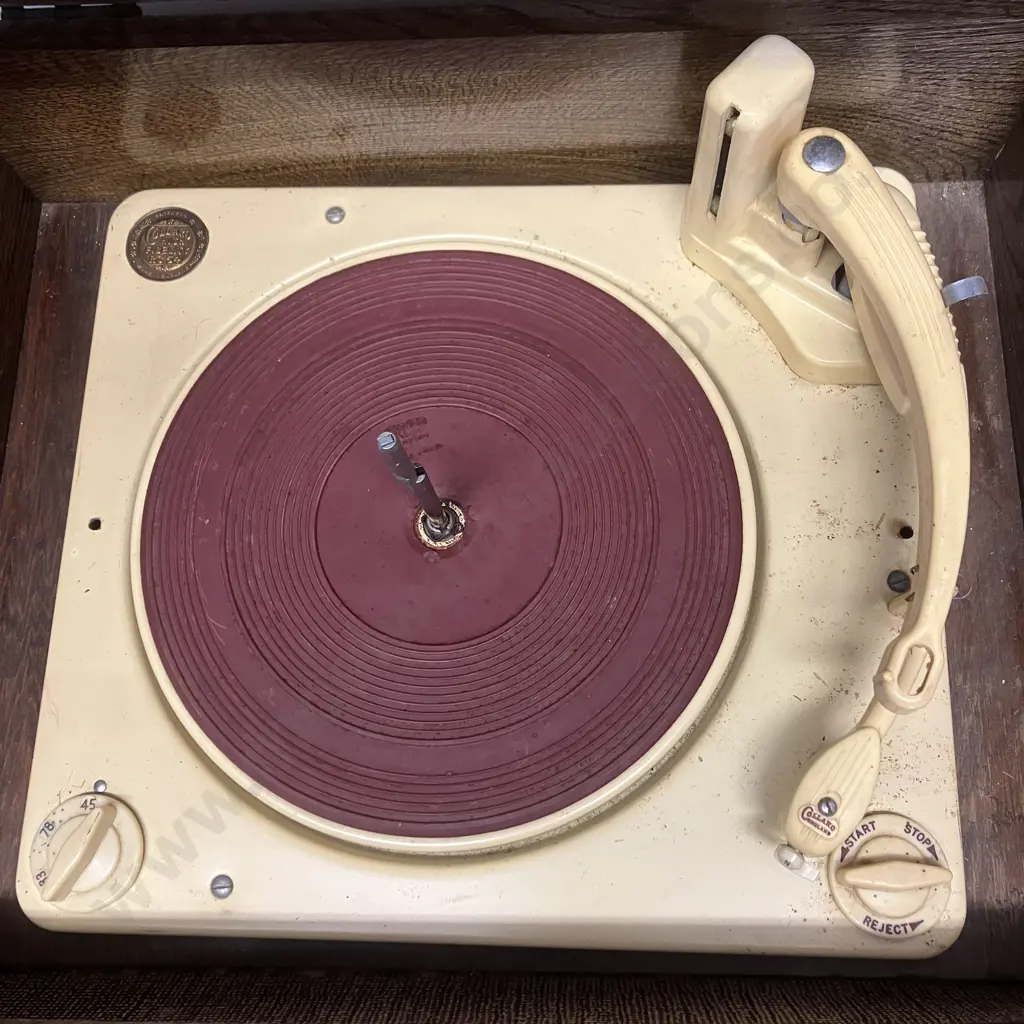 Philco Mantel Radiogram With Collaro RC54 3 Speed Record Changer, Model 1242, Solid Oak, NZ 1956 Image 1++