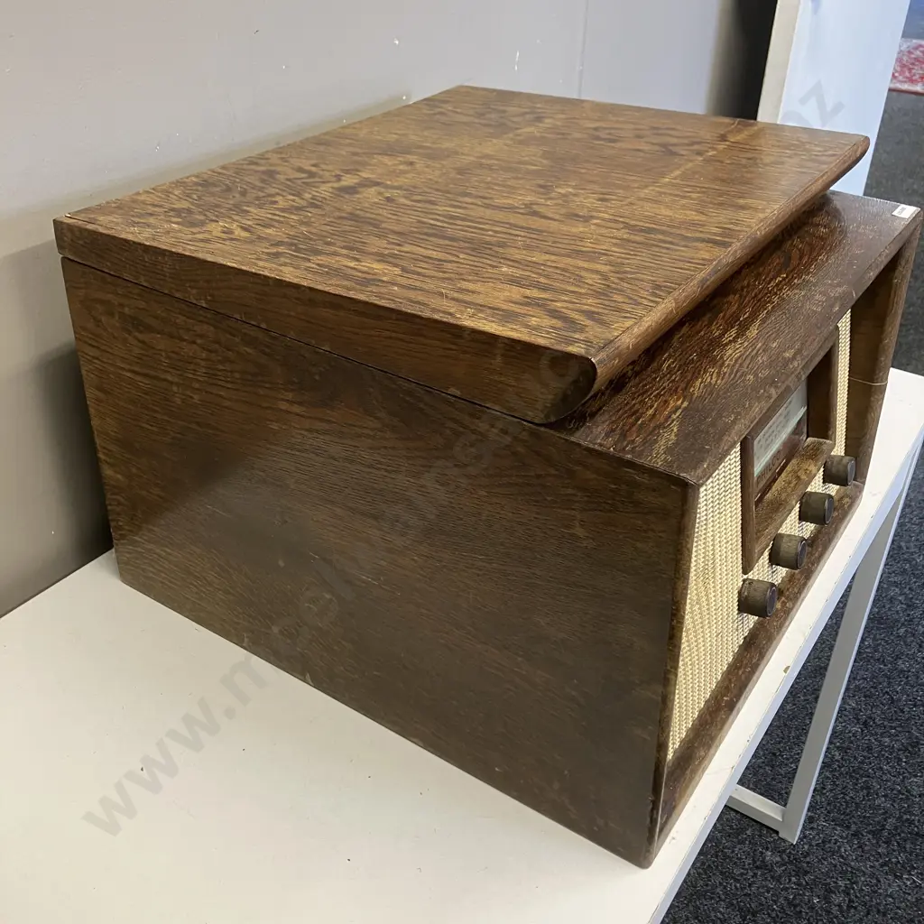 Philco Mantel Radiogram With Collaro RC54 3 Speed Record Changer, Model 1242, Solid Oak, NZ 1956 Image 1++