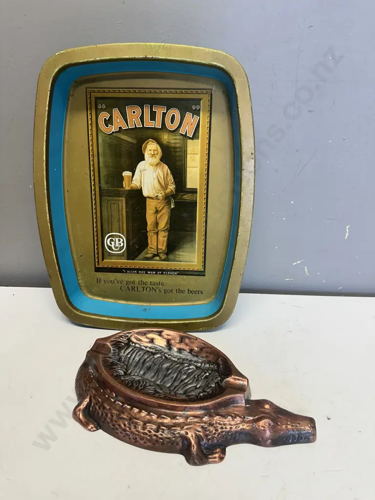 Vintage Carlton Advertising Tray & Victoria Falls Souvenir Crocodile Ashtray Image 1++