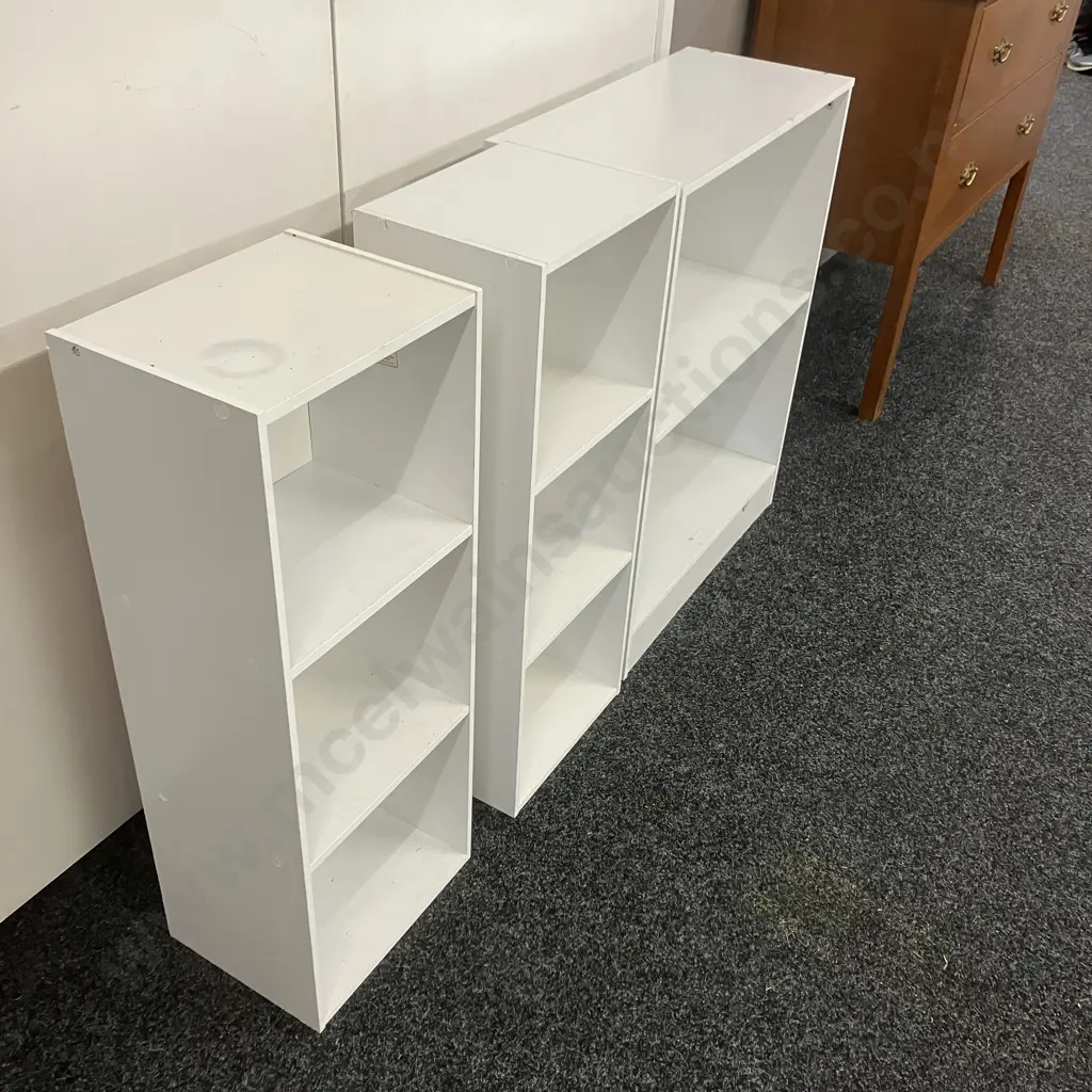 Three White Shelf Units. 2 x H80 W30 D24cm, 1 x H78 W60 D28cm Image 1++