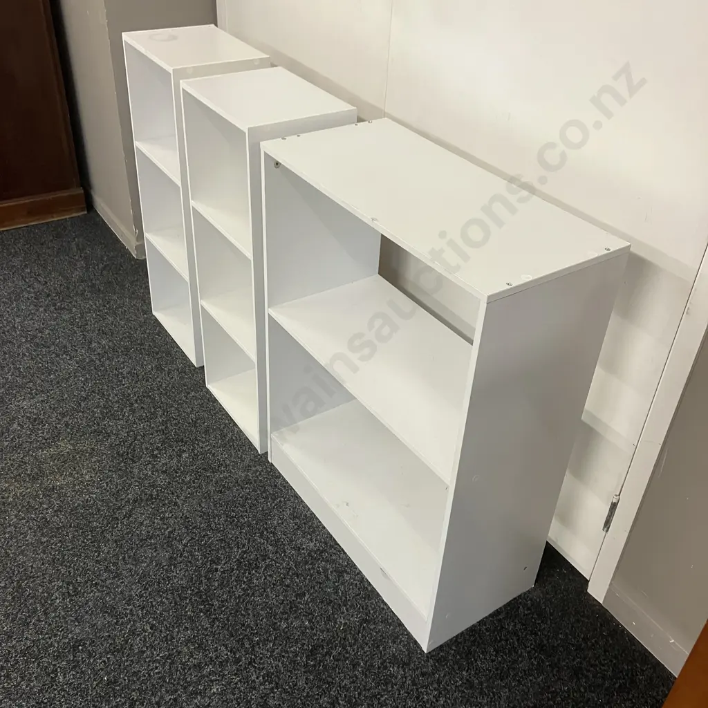 Three White Shelf Units. 2 x H80 W30 D24cm, 1 x H78 W60 D28cm Image 1++