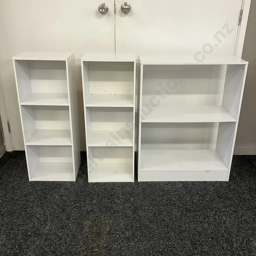 Three White Shelf Units. 2 x H80 W30 D24cm, 1 x H78 W60 D28cm Image 1++