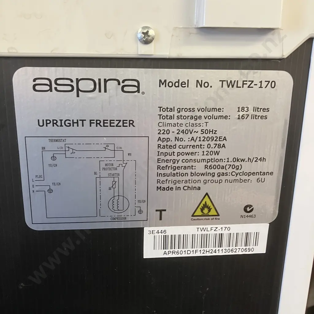Aspira 167 Litre Upright Freezer - Model TWLF-170 Image 1++