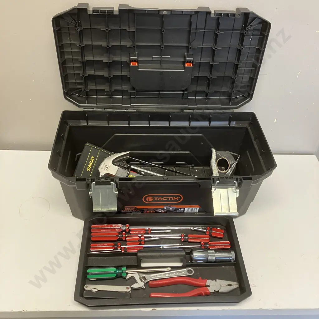TACTIX Plastic Toolbox With Tools, Screwdrivers Etc Image 1++