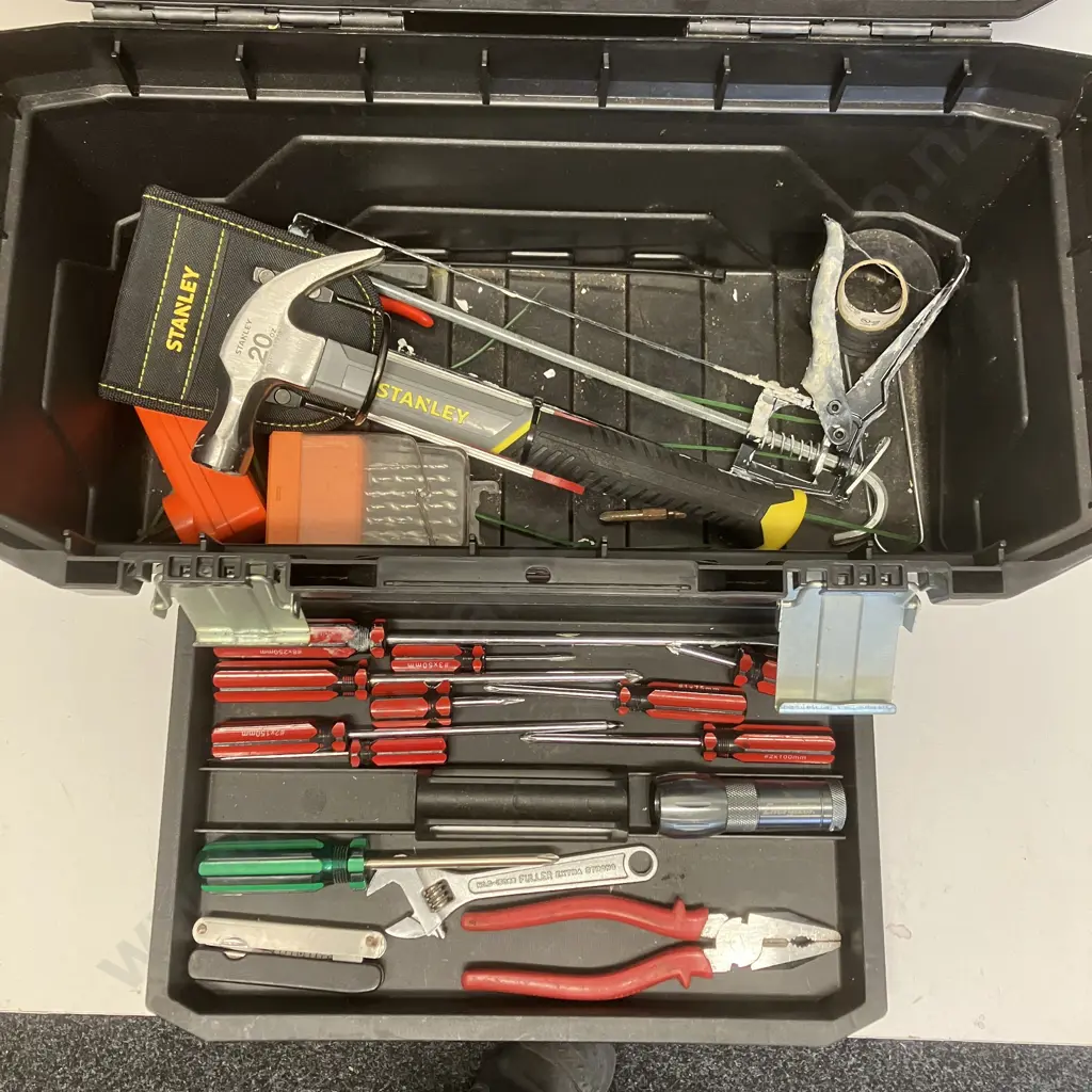 TACTIX Plastic Toolbox With Tools, Screwdrivers Etc Image 1++