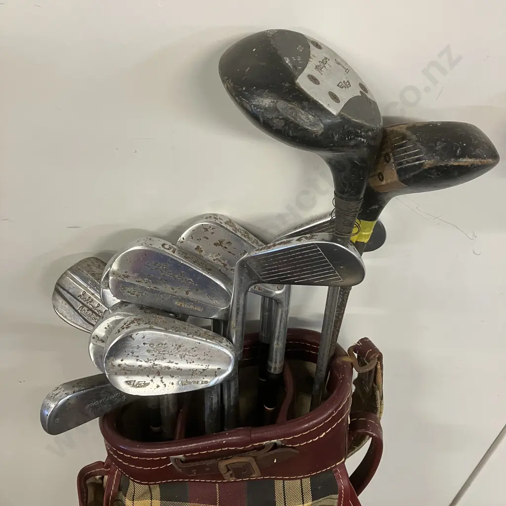 Vintage Bryant England Tartan Golf Bag, Assorted Clubs, & Golf Balls Image 1++