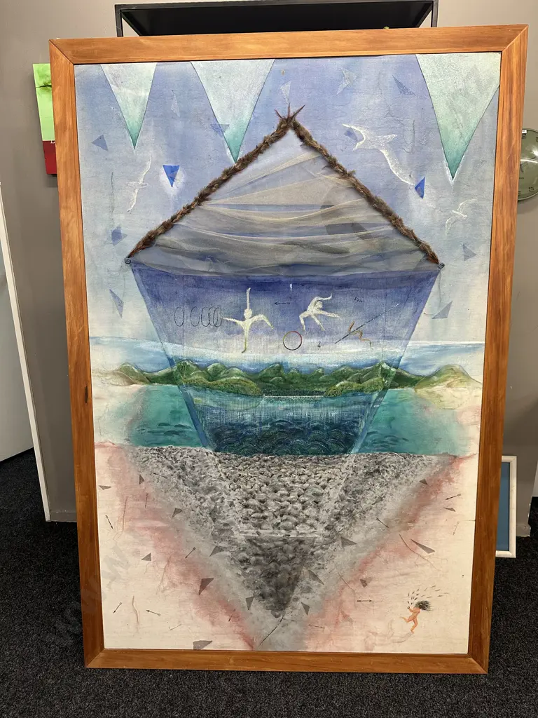 Catrina Sutters' 'Dream Time' Embroidered Weaving On Silk Large Rimu Framed Original Artwork.196 x 134cm Image 1++