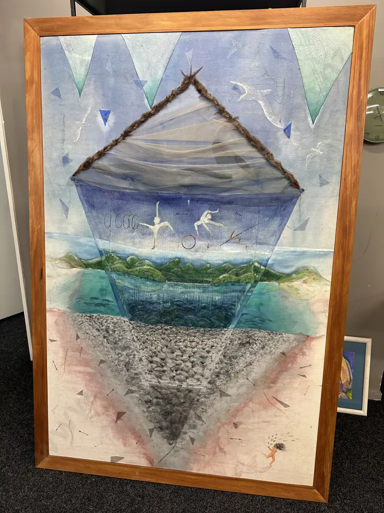Catrina Sutters' 'Dream Time' Embroidered Weaving On Silk Large Rimu Framed Original Artwork.196 x 134cm Image 1++