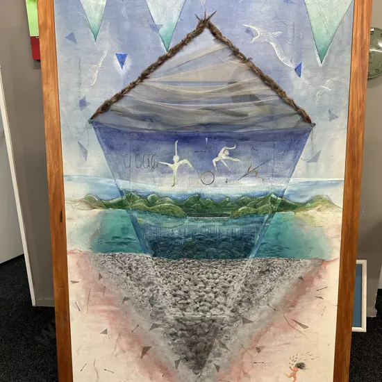 Catrina Sutters' 'Dream Time' Embroidered Weaving On Silk Large Rimu Framed Original Artwork.196 x 134cm