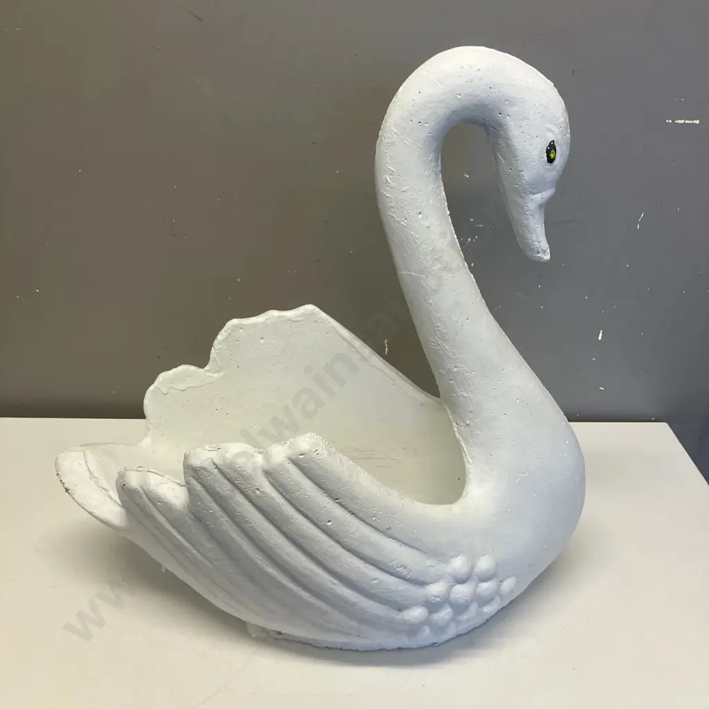 Concrete Swan Garden Planter Painted White. H51 W49 D29cm Image 1++