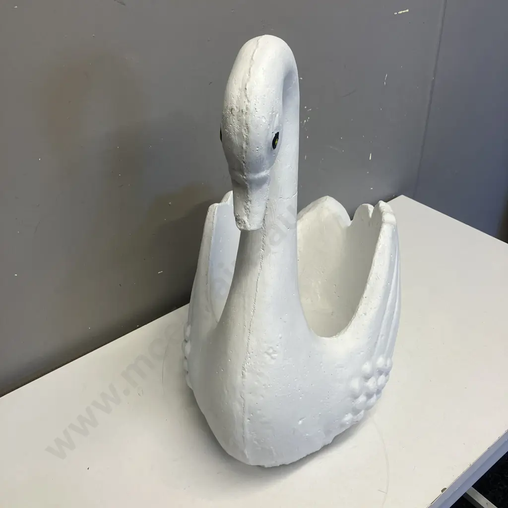 Concrete Swan Garden Planter Painted White. H51 W49 D29cm Image 1++