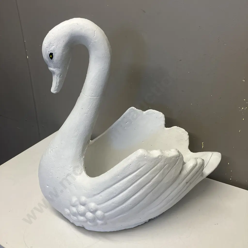 Concrete Swan Garden Planter Painted White. H51 W49 D29cm Image 1++