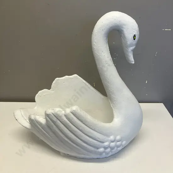 Concrete Swan Garden Planter Painted White. H51 W49 D29cm
