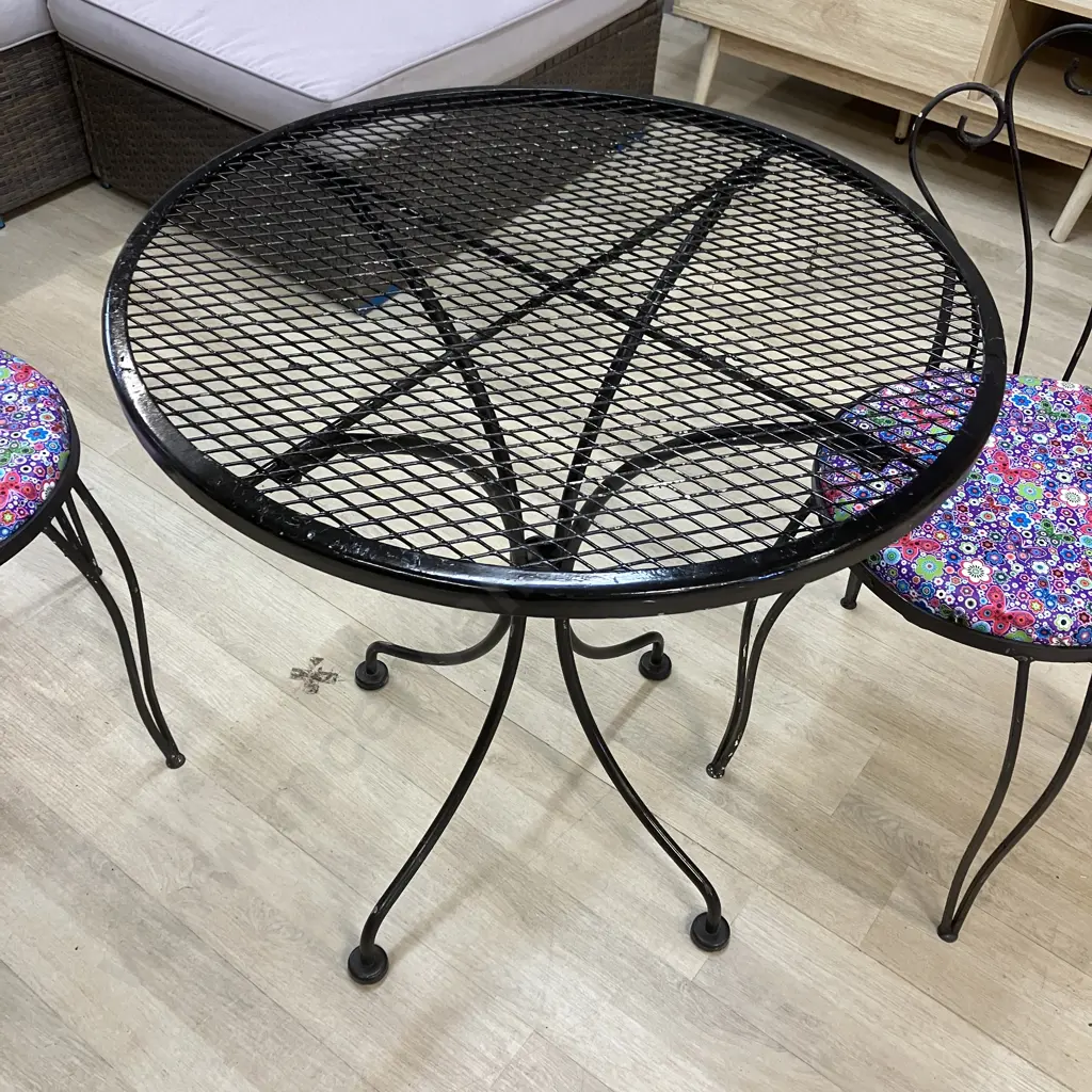 Black Steel Patio Table With 2 Chairs Image 1++